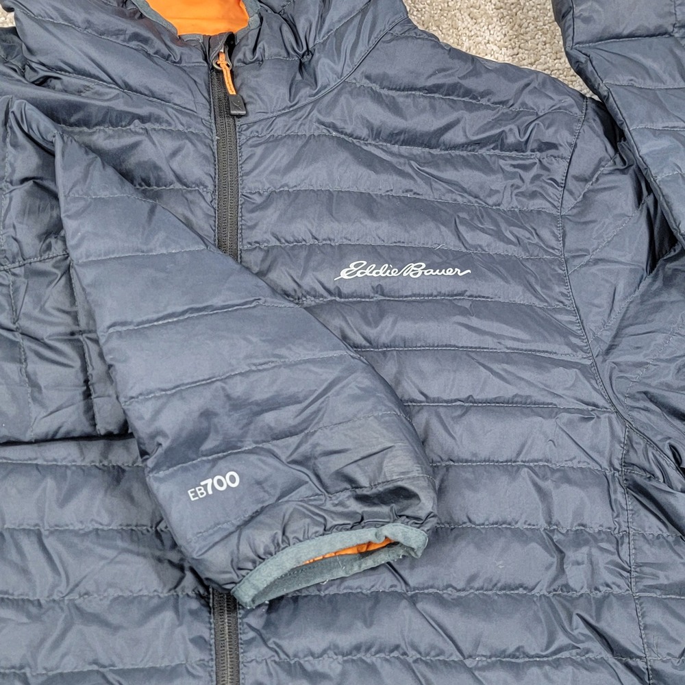 Eddie Bauer Mens EB700 Down Hooded Puffer Jacket Gray Orange Size Small EB 700 - Picture 1 of 7